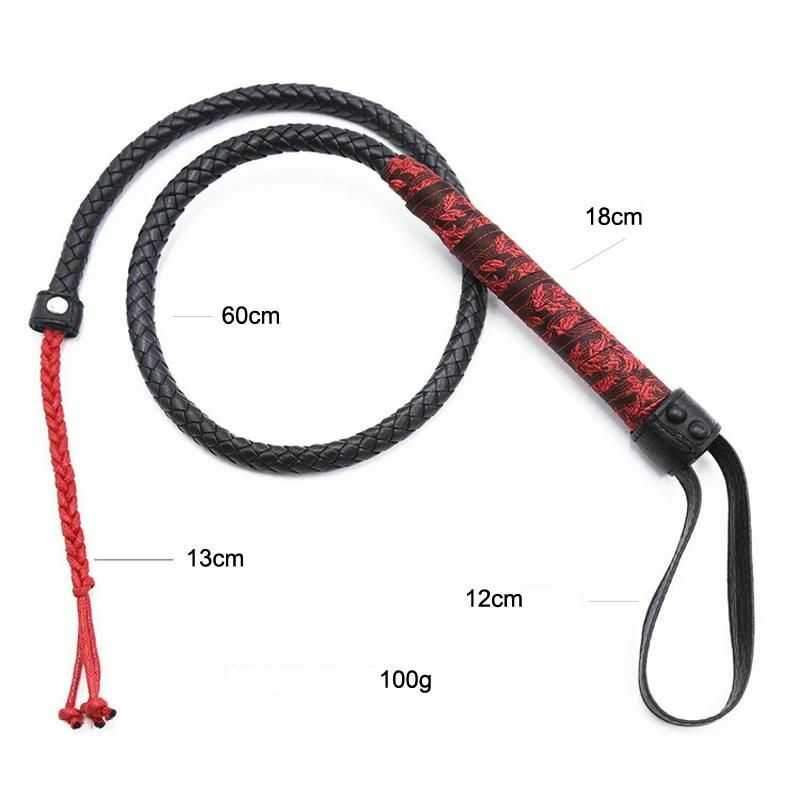 Fouet En Cuir Tressé – Longueur 1m95 – Noir – Bon état