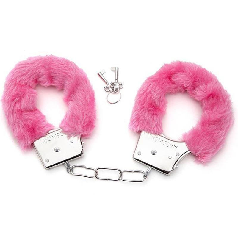 Menottes Poignets Rouge Cuir & Fourrure - Jeu érotique BDSM Avec Serrure - Référence X313